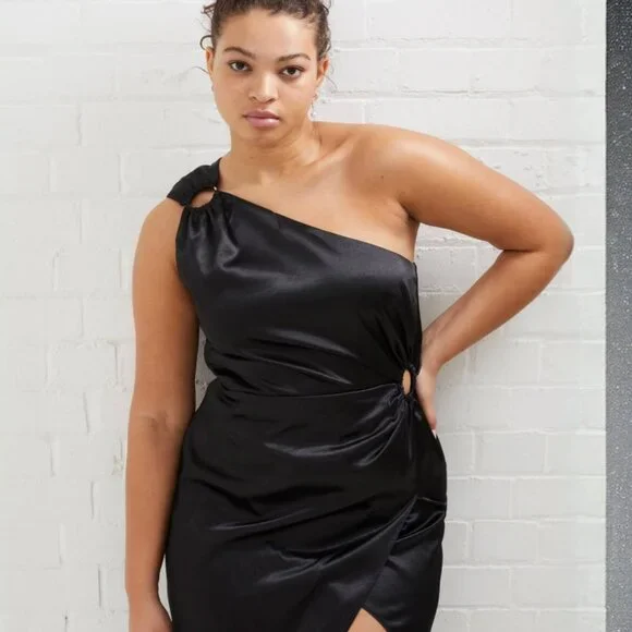 NWT French Connection  Adaline Satin Midi Cocktail and Party Dress Black Size 6 - Picture 2 of 5